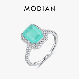 Anneaux Modian 925 STERLING Silver Luxury Paraiba Tourmaline Rings for Women Wedding Engagement Band Fine Jewelry Anniversary Cadeaux
