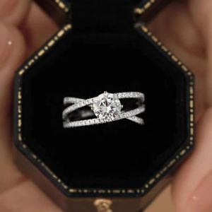 Ringen Moissanite Verlovingsringen Drie Cirkels S Sterling Sier Vergulde Fijne Vrouwelijke Sieraden Certificaat Drop Shipping