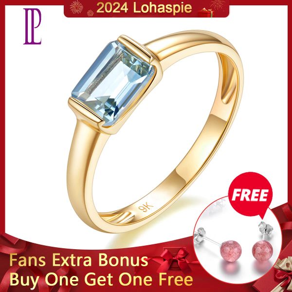 Anneaux Aigue-marine naturelle 9K or jaune anneaux 1 Carat véritable pierre précieuse femmes mariage fiançailles classique de qualité supérieure bague bijoux fins