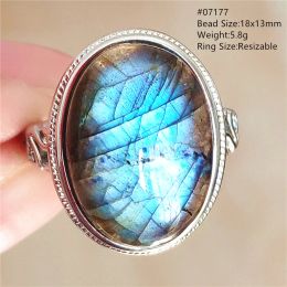 Anneaux Labradorite lumière bleue naturelle, anneau réglable, grande taille, Labradorite colorée, perles Flash redimensionnables, bijoux AAAAAA