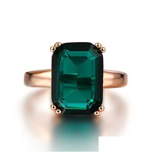 Anneaux Bague émeraude naturelle Zircon diamant S pour femmes fiançailles avec pierre précieuse verte 14K or rose bijoux fins Drop Dhgarden Dht4P