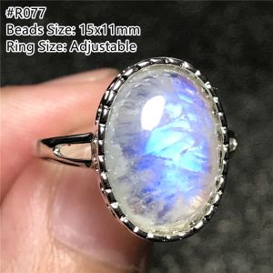 Anneaux Anneau de pierre de lune naturelle pour femme homme guérison Amour Gift Blue Light Crystal Silver Beads Stone Gemstone Ring Adjustable Aaaaa