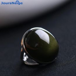 Anneaux Bague obsidienne naturelle pierre oeil de chat vert S925 bague mosaïque en argent Sterling Simple hommes femmes cadeau bague en cristal bijoux en gros