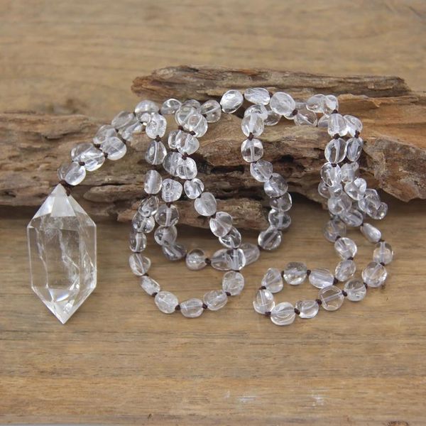 Anillos de cuarzo natural Pendientes de doble punto de la red de cristal Beads anudado Collar de yoga de yoga Mala Joya de joyas, QC0125