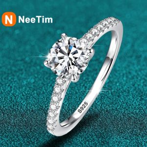 Rings Neetim 2CT 3ct Moissanite verlovingsring S925 Sterling Silver met goud vergulde lab diamanten belofte trouwringen voor vrouwen