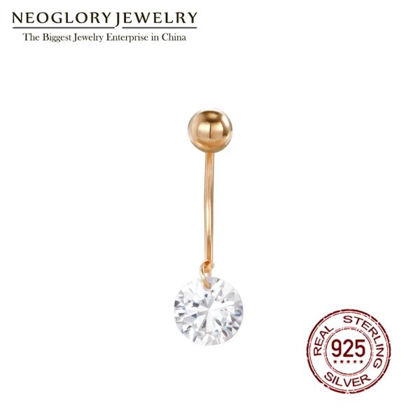 Anillos Neoglory S Sier, anillo redondo blanco de circonita para el ombligo para mujer, Piercing para el cuerpo, joyería transparente brillante para el ombligo, nuevo regalo novedoso