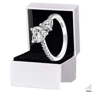 Rings nieuwe aankomst dubbele hart sprankelende ring solide 925 sier vrouwen vriendin geschenk sieraden voor pandora minnaar cz diamant met originele dhp90
