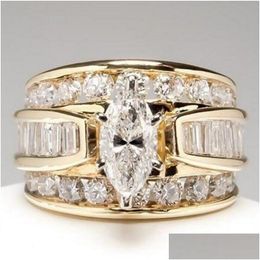 Anillos Nuevo llegada Joyería de lujo 925 Sier Gold rellena marquesa cortada topacio blanco Cz Diamond Party Women Anillo de novia para Birthday Drop del Otmep