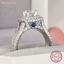 Anillos Newshe 2 piezas doble halo corte redondo AAAAA Cz anillo de compromiso alianza de boda para mujeres estilo victoriano joyería nupcial de plata 925