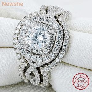 Ringen Newshe 3 stks Sterling Sier Trouwringen Set voor Vrouwen Cz Gesimuleerde Diamanten Bruids Verlovingsring Sieraden