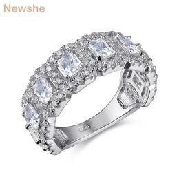 Ringen Newshe Solid 925 Sterling Zilveren Trouwring Verlovingsband 2 Ct AAAAA CZ Eternity Klassieke Sieraden Voor Vrouwen JR4682