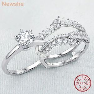 Ringen Newshe Trouwringen voor Vrouwen Verlovingsring Enhancer Band Bridal Set 925 Zilver 1.8Ct Cz Fijne Sieraden BR0910
