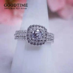 Rings Noble 3 PCS Wedding Bridal Ring Set Pure 100% Sterling Sier Zirkon verlovingsring Juwelagen