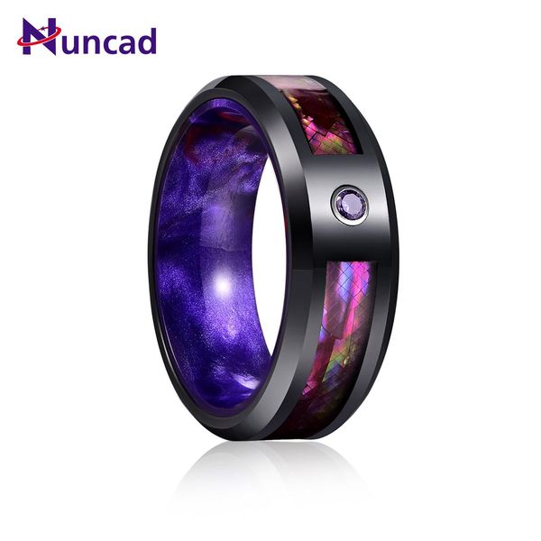 Anneaux NUNCAD 8mm anneau en acier au carbure de tungstène violet zircone opale anneau intérieur résine bijoux pour hommes de mariage en gros livraison gratuite