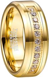 Anillos Nuncad Anillo de boda de carburo de tungsteno de 8 mm para hombre con circonita cúbica redonda chapada en oro Cz anillo de compromiso tamaño 712