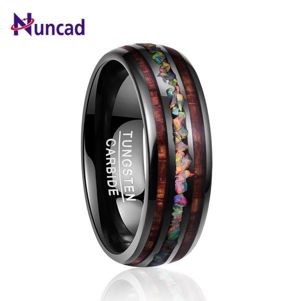 Anillos NUNCAD Anillo para hombre y mujer Anillo de carburo de tungsteno Ópalo Hawaii Koa Madera Komaru Ancho 8 mm Color Arco iris Anillo de acero de tungsteno hot sel