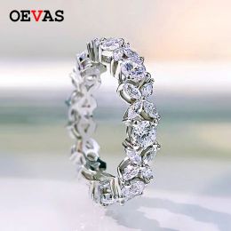 Anillos Oevas 100% Sterling Sier brillantes llenos de carbono Dimond Zircon anillos de flores para mujeres compromiso boda joyería fina