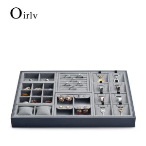 Ringen Oir grijze microfiberpu lederen sieraden Organisator Trade afneembare sieradenopslag display voor oorringring ketting