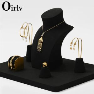 Anillos Oirlv Conjunto de exhibición de joyería negra Accesorios de exhibición de gabinete de tienda para exhibición de collares Busto Reloj Anillo Pendientes Brazalete Estante de decoración