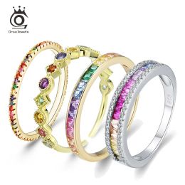 Rings Orsa Jewels 925 Sterling Silver Women Rings kleurrijke AAAA zirkon regenboog trouwring zilveren sieraden vingerring 2021 osr63g