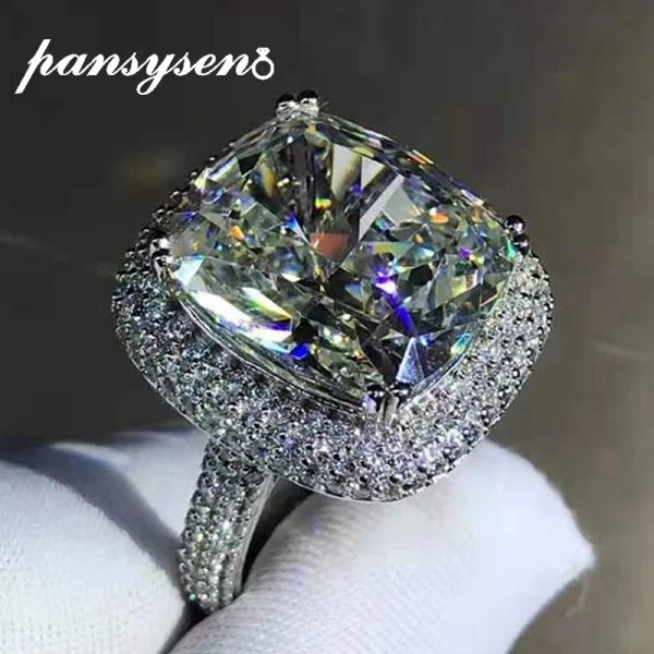 Anneaux Pansysen 100% Sterling Sier coussin coupe 3ex 10ct D couleur haute teneur en carbone diamant pierre précieuse bague de fiançailles de mariage bijoux fins