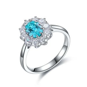 Anneaux Pirmiana Hot Sale 1.38CT Lab Lab Grown Paraiba Sapphire Ring S925 Silver Engagement Femmes