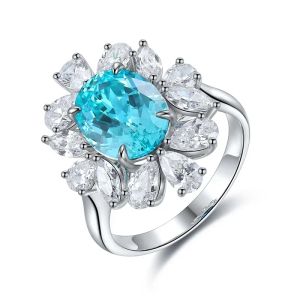 Anneaux Pirmiana Hot Sale 4.364CT Lab Lab Grown Paraiba Sapphire Ring S925 Silver Engagement Women