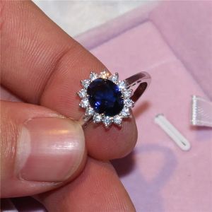 Bagues de fiançailles en saphir bleu 3 carats de la princesse Diana William Kate Middleton, bagues de luxe en argent sterling 925 pour femmes
