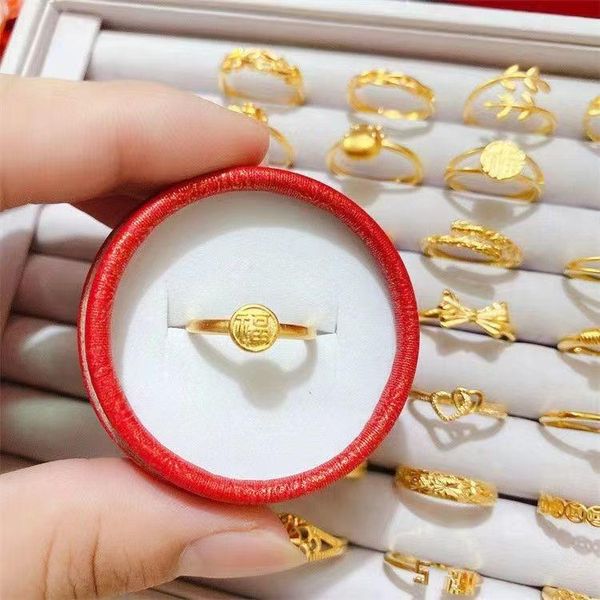 Bagues en or jaune véritable 999 pour femmes, copie Pure, ne se décolore jamais, ornements quotidiens, pièces en euros, bague en direct, amour Antique, jamais juif