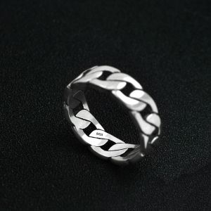 Anneaux Pure Silver 925 Thai Silver Lovers Couple Band Rings Retro Weave Traid Cross Link Chain S925 Ring Bands Bijoux