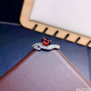 Anneaux Pure Silver Chinese Style Natural Garnet Womens Trendy Simple Adjustable Gem Ring Fine Jewelry Support