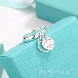 Rings ringen sieraden email hartring t geprinte perzik hart dubbele hart hangende dames sterling zilveren sieraden