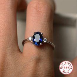 Ringen ROXI 925 Sterling Zilveren Verlovingsring Ovaal EX Cut Donkerblauwe Edelsteen CZ Zilveren Kleur Ringen Voor Bruid Anillos De Compromiso