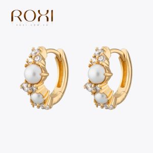 Rings Roxi Pearl gecombineerd met zirkon oorbellen 925 Sterling zilveren geometrisch ontwerp veelzijdige oorbellen dames gepersonaliseerde sieraden
