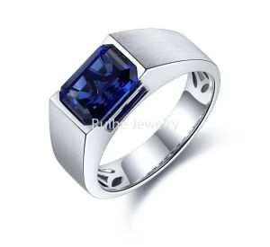 Ringen Ruihe Customeized Sterling Zilver 925 Lab Grown Saffier ongeveer 3.5Ct Paar Ring Mode-sieraden Voor Mannen Verlovingsring Aanwezig