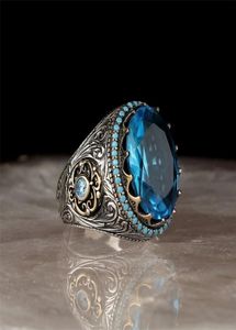 Rings S 925 Sterling Silver Ring Blue Topaz Gemstone Male voor vrouwen S Men Sieraden 1PSC8811958