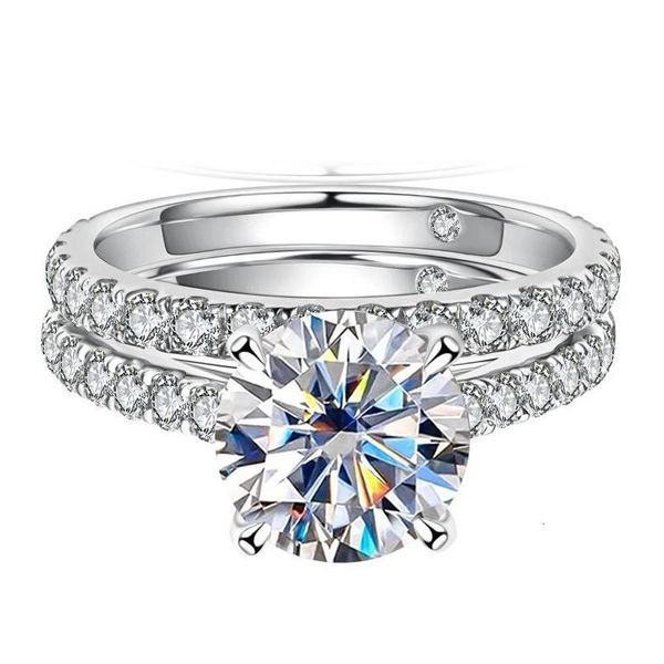 Anneaux S925 Sier Center Stone 3 Carat Diamond Ring Round Four Prote Engagement plaqué Gol