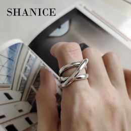 Anneaux Shanice Korean 925 STERLING Silver Ring Industry Heavy Industry Geometric Multiryers Lines tisser Bijoux Femme Punk Ring Accessoires