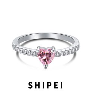 Ringen SHIPEI Solid 925 Sterling Zilver Liefde Hart Geslepen Roze Saffier Witte Saffier Ring Bruiloft Verlovingsring voor Vrouwen Groothandel