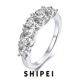 Anneaux SHIPEI solide 925 en argent Sterling coupe ronde saphir blanc pierres précieuses bande de mariage 18K plaqué or anneaux bijoux fins en gros