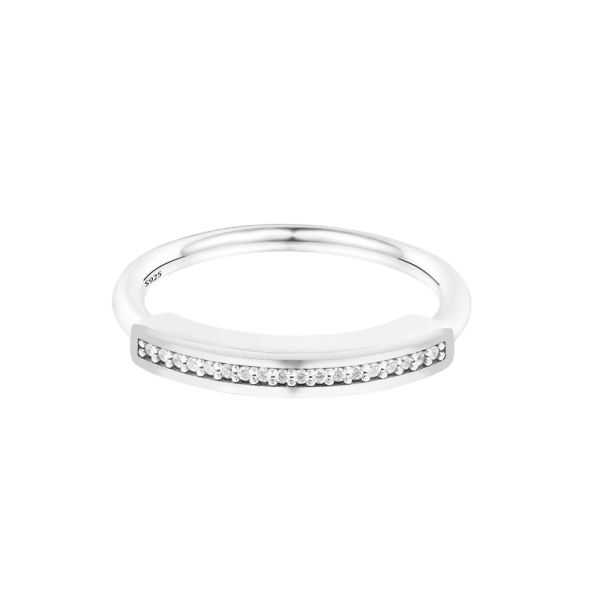Anneaux Signature Id Pave Ring Crystals Sterling Silver Bijoux Femme Femme DIY MARIAGE PARTIE DE MAQUE ACCESSOIRES CRISTALES NOUVEAU