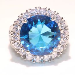 Anneaux Taille 610 Drop Expédition Bijoux de luxe 925 argent sterling Big Aquamarine CZ Crystal 12CT Femmes Mariage Éternité Finger Ring pour L