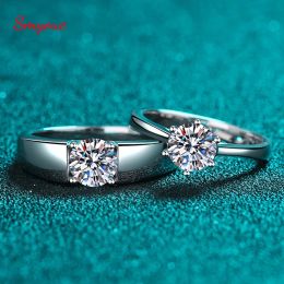 Anillos Smyoue D Color 1ct Moissanite Pareja Amantes Ring Lovers Solitare Wedding Promise Rings 925 Silver Platinum Brilliant Halo Band