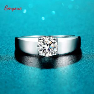 Ringen Smyoue D Kleur 1CT Moissanite Ring voor Mannen 925 Sterling Zilver Simulatie Diamanten Trouwring Klassieke Ronde Cut met GRA Ring