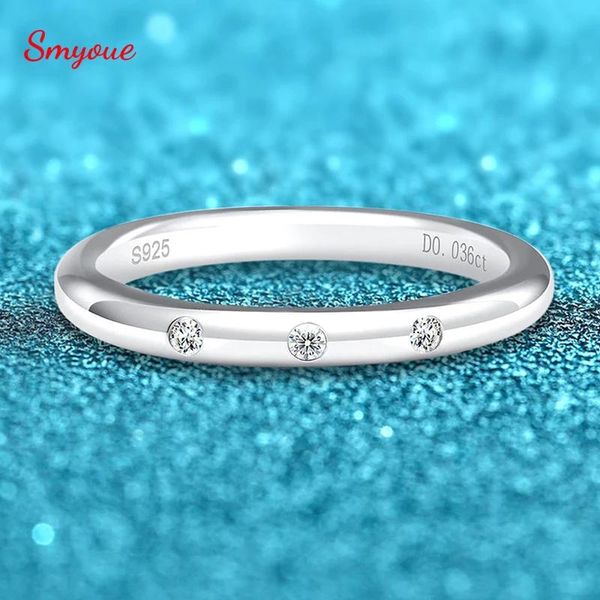 Anneaux Smyoue or blanc 0.036ct Moissanite bague pour femmes mariée 3 pierres S solide Sier correspondant diamant bande bijoux