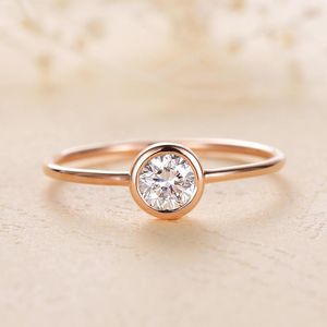 Anneaux Solide 10K or jaune 4mm Moissanite lunette ensemble bague de fiançailles femmes minimaliste Solitaire rubis mariage anniversaire promesse bague