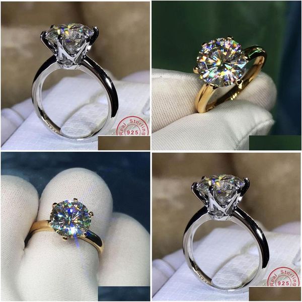 Rings Solitaire 1.5CT Lab Diamond de oro de 24 km Ring Original 925 Sterling Sier Banda de compromiso para mujeres Drop de joyería de novia Dhhew