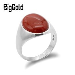 Anneaux Sterling Sier Agate pierre anneau pour hommes avec anneau d'onyx rouge naturel conception Simple hommes femmes turc bijoux faits à la main cadeau