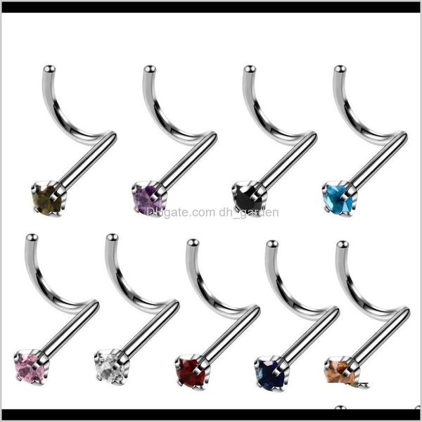 Anillos espárragos cuerpo gota entrega 2021 circón gema hueso Stud Piercing pendiente anodizado Color oro rosa anillo punta Cz nariz joyería Ipj5Z