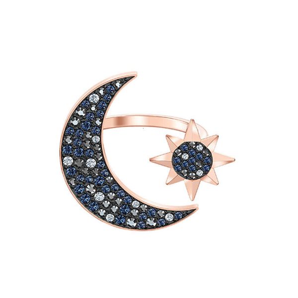 Anneaux Swarovski Designer De Luxe Mode Femmes Correspondant Mystérieuse Lune Ouverture Bague Femelle Hirondelle Élément Cristal Étoile Lune Bague Femme